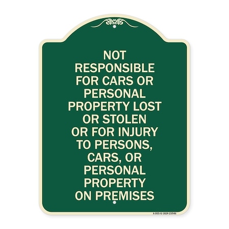 Signmission Not Responsible for Cars or Personal Property Lost or Stolen or for Injury to Persons, G-1824-23546 A-DES-G-1824-23546